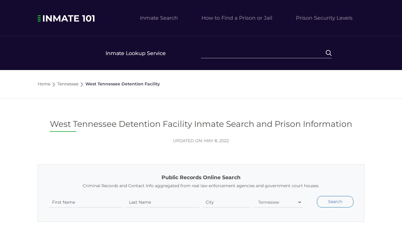 West Tennessee Detention Facility Inmate Search ...