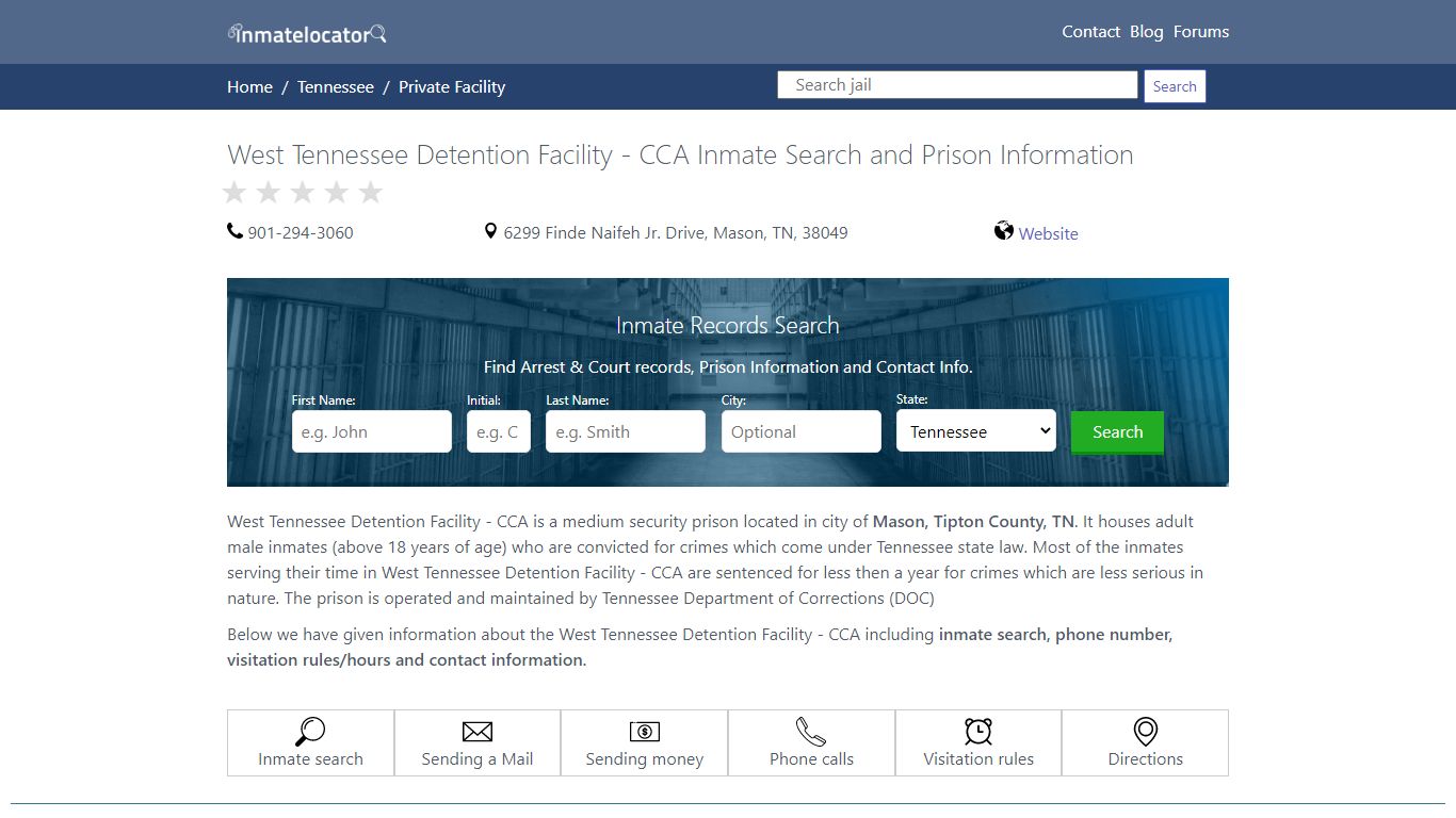 West Tennessee Detention Facility - CCA Inmate Search ...