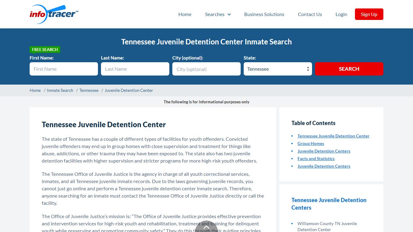 Tennessee Juvenile Detention Center Inmate Search